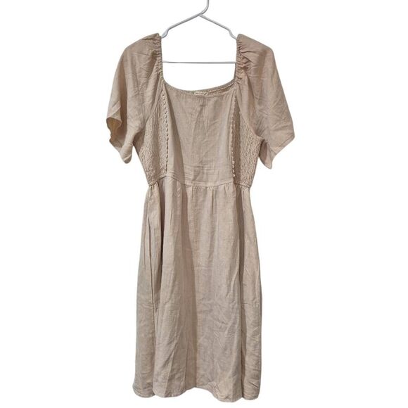Tea n Rose Women's Ecru Viscose/Linen Dress w Pockets - Picture 1 of 13
